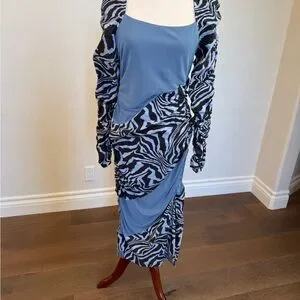 Ganni | Dresses | Ganni Blue And Black Patterned Dress | Poshmark